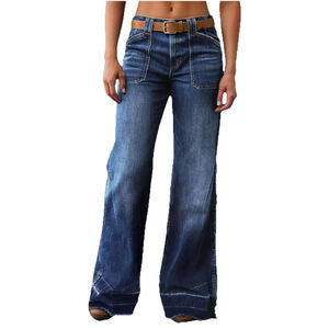 Flamingals Wide Straight Leg Mid Rise Baggy Pocket Denim Jeans Without Belt L